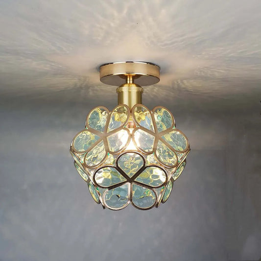 Artistic Glass Ceiling Light with Floral Pattern – Vintage Flush Mount Fixture