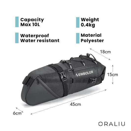 Waterproof Bike Saddle Bag – 10L Capacity, Lightweight & Durable Cycling Seat Pack