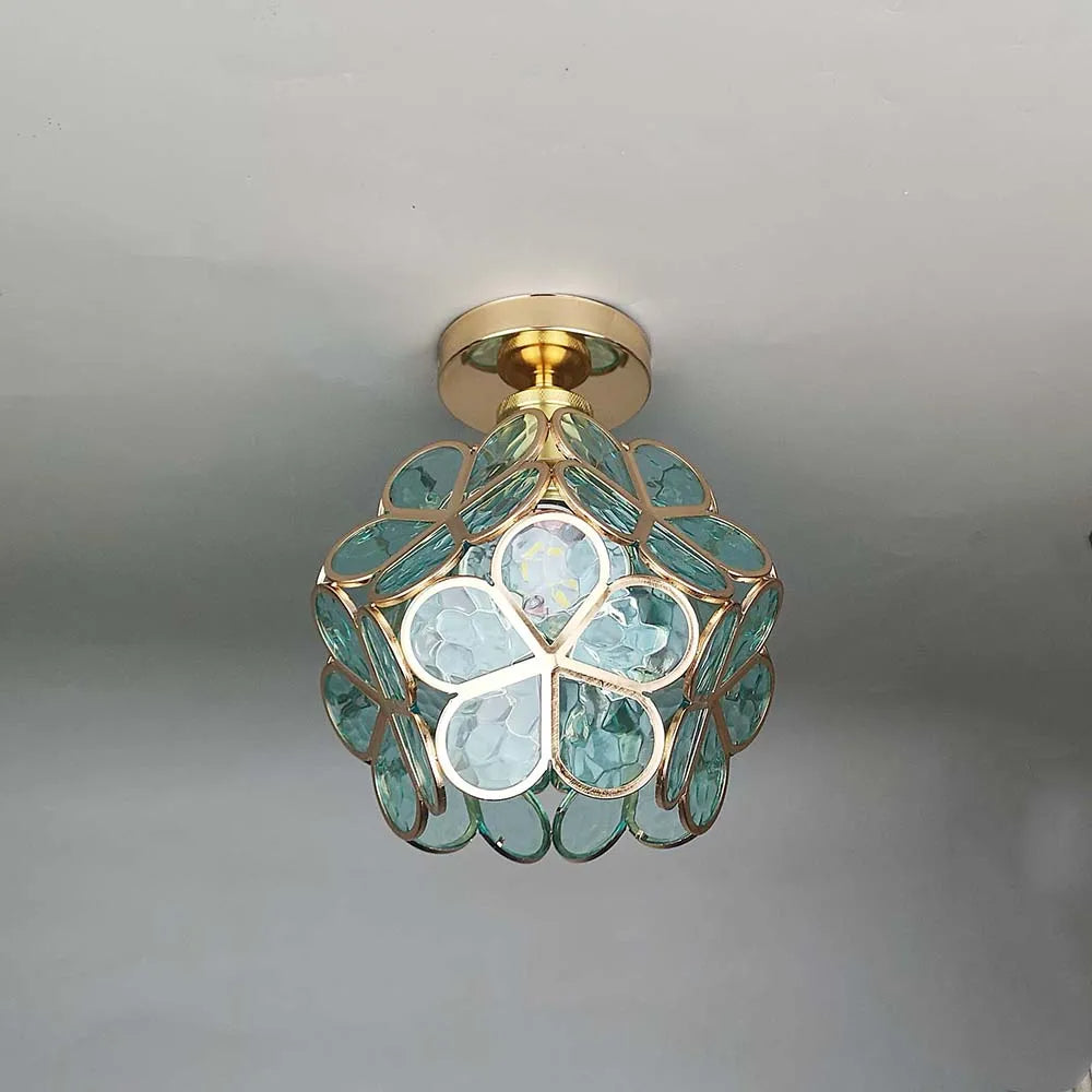 Artistic Glass Ceiling Light with Floral Pattern – Vintage Flush Mount Fixture