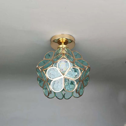 Artistic Glass Ceiling Light with Floral Pattern – Vintage Flush Mount Fixture
