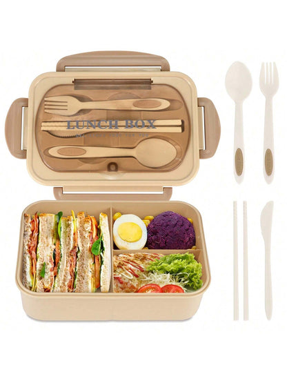 Leak-Proof 1200ml Adult Bento Lunch Box with Cutlery – 3 Food Compartments | BPA-Free & Dishwasher Safe