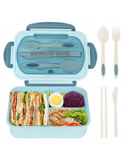 Leak-Proof 1200ml Adult Bento Lunch Box with Cutlery – 3 Food Compartments | BPA-Free & Dishwasher Safe
