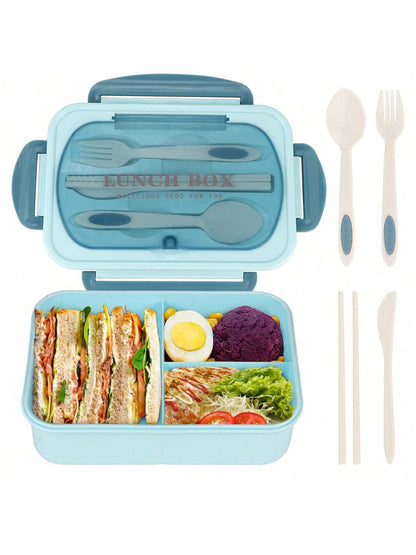 Leak-Proof 1200ml Adult Bento Lunch Box with Cutlery – 3 Food Compartments | BPA-Free & Dishwasher Safe