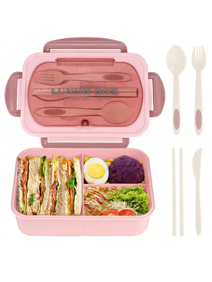 Leak-Proof 1200ml Adult Bento Lunch Box with Cutlery – 3 Food Compartments | BPA-Free & Dishwasher Safe