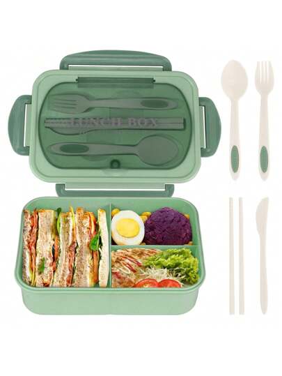 Leak-Proof 1200ml Adult Bento Lunch Box with Cutlery – 3 Food Compartments | BPA-Free & Dishwasher Safe