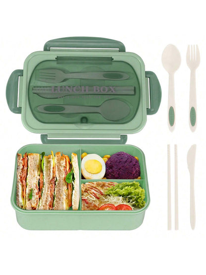 Leak-Proof 1200ml Adult Bento Lunch Box with Cutlery – 3 Food Compartments | BPA-Free & Dishwasher Safe