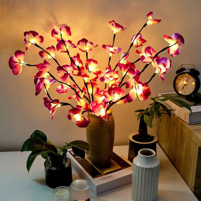 Purple Phalaenopsis Orchid with 20 Warm LED Lights – Elegant Decorative Artificial Flower
