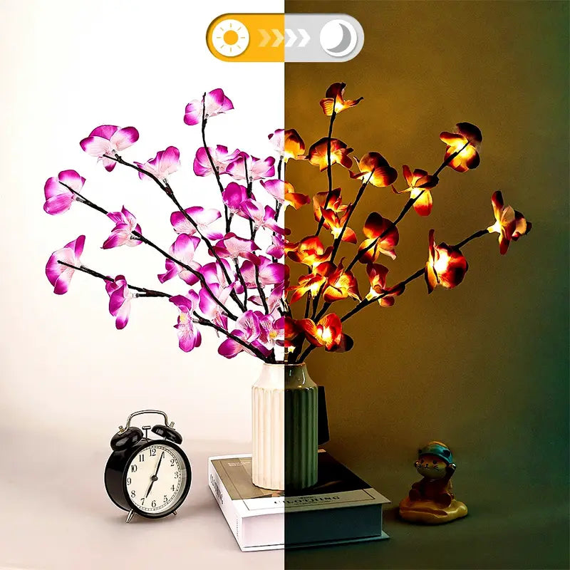 Purple Phalaenopsis Orchid with 20 Warm LED Lights – Elegant Decorative Artificial Flower