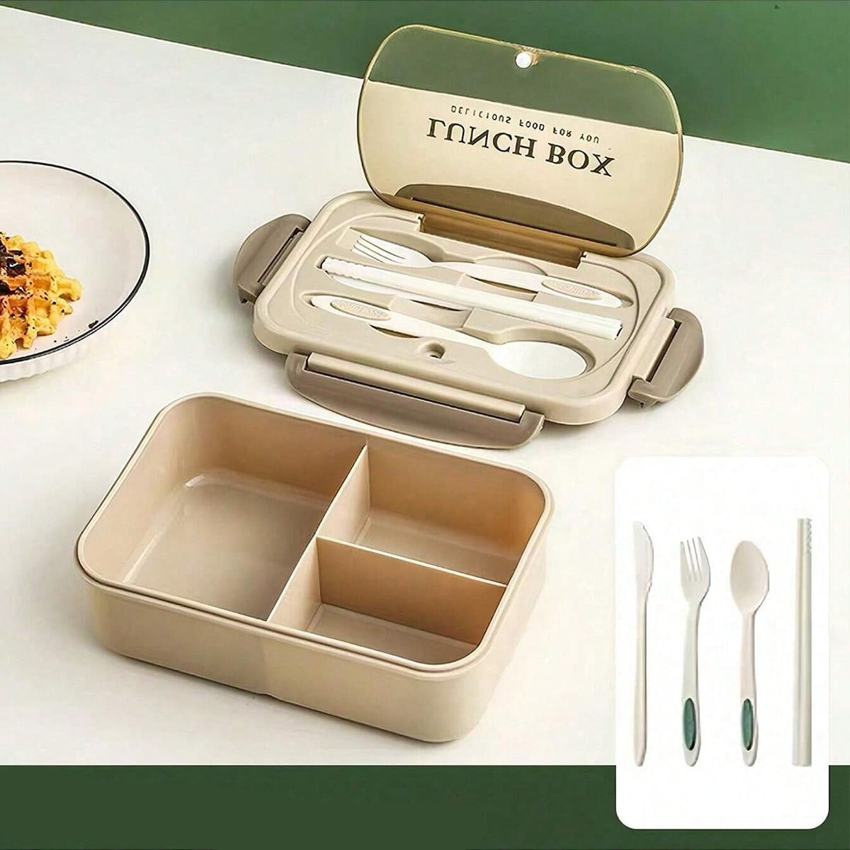 Leak-Proof 1200ml Adult Bento Lunch Box with Cutlery – 3 Food Compartments | BPA-Free & Dishwasher Safe