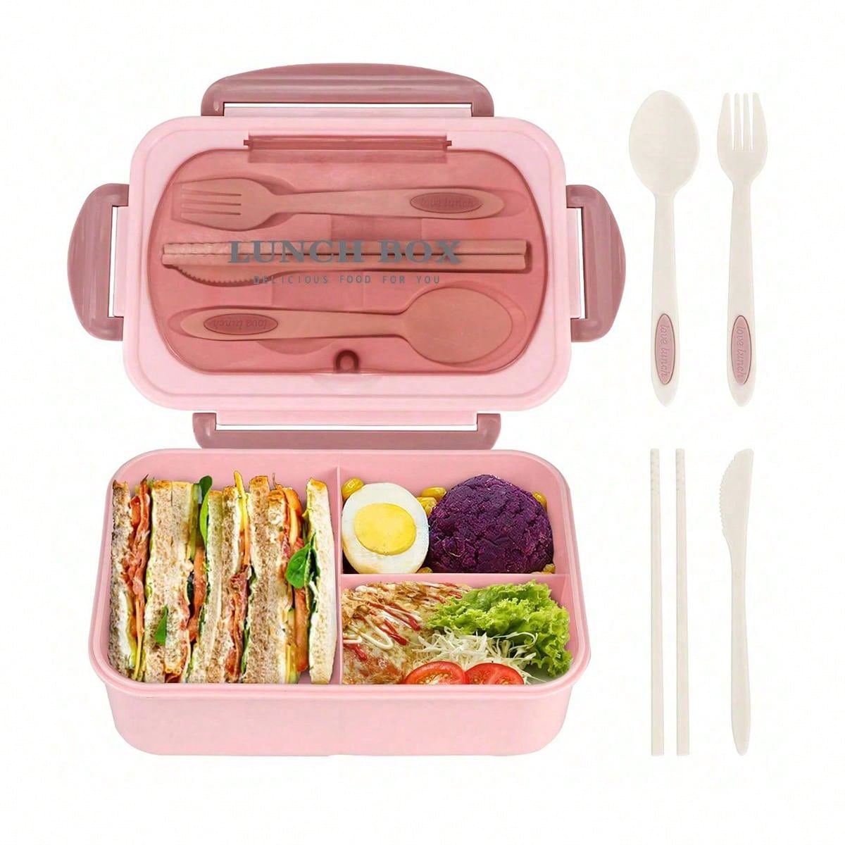 Leak-Proof 1200ml Adult Bento Lunch Box with Cutlery – 3 Food Compartments | BPA-Free & Dishwasher Safe