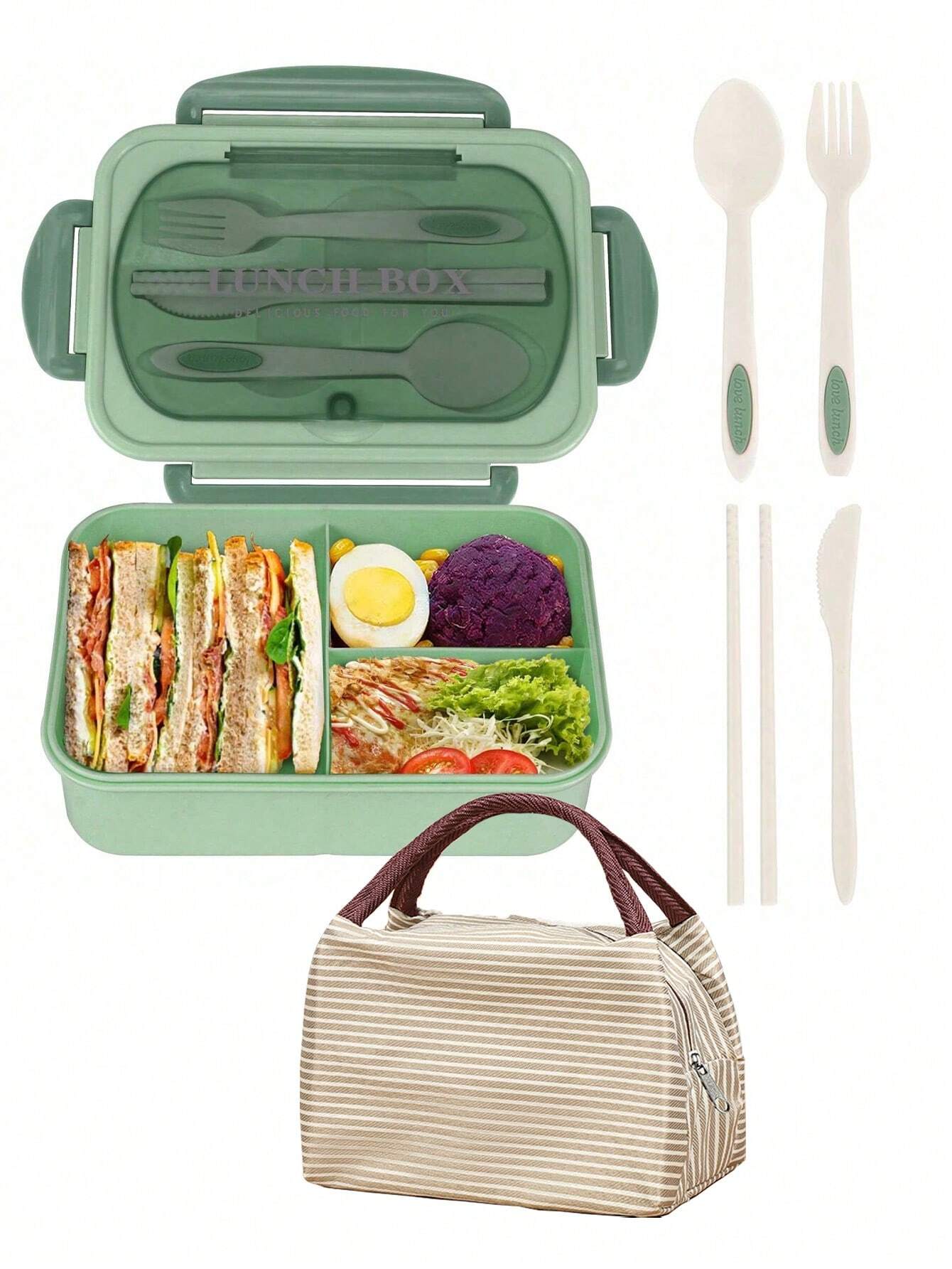 Leak-Proof 1200ml Adult Bento Lunch Box with Cutlery – 3 Food Compartments | BPA-Free & Dishwasher Safe