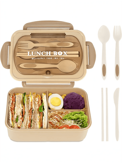 Leak-Proof 1200ml Adult Bento Lunch Box with Cutlery – 3 Food Compartments | BPA-Free & Dishwasher Safe