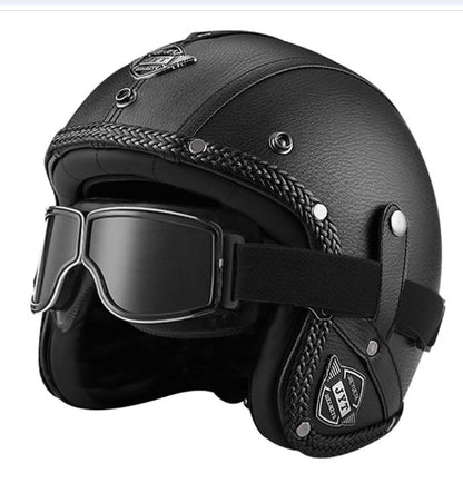 MotoClassic Retro Scooter Helmet – Stylish Vintage Motorcycle Helmet with Sun Visor & Leather Finish