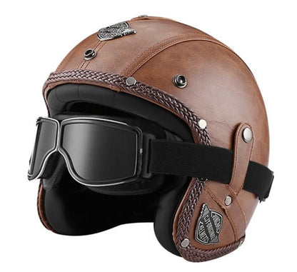 MotoClassic Retro Scooter Helmet – Stylish Vintage Motorcycle Helmet with Sun Visor & Leather Finish