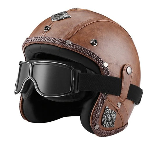 MotoClassic Retro Scooter Helmet – Stylish Vintage Motorcycle Helmet with Sun Visor & Leather Finish