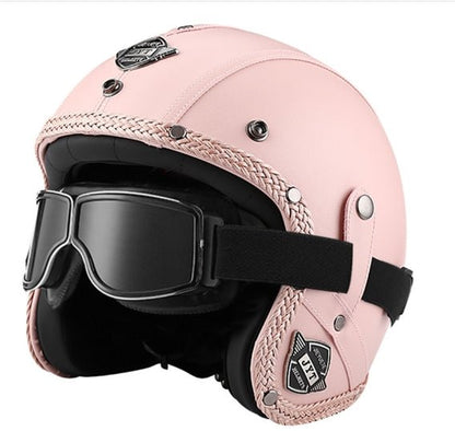 MotoClassic Retro Scooter Helmet – Stylish Vintage Motorcycle Helmet with Sun Visor & Leather Finish