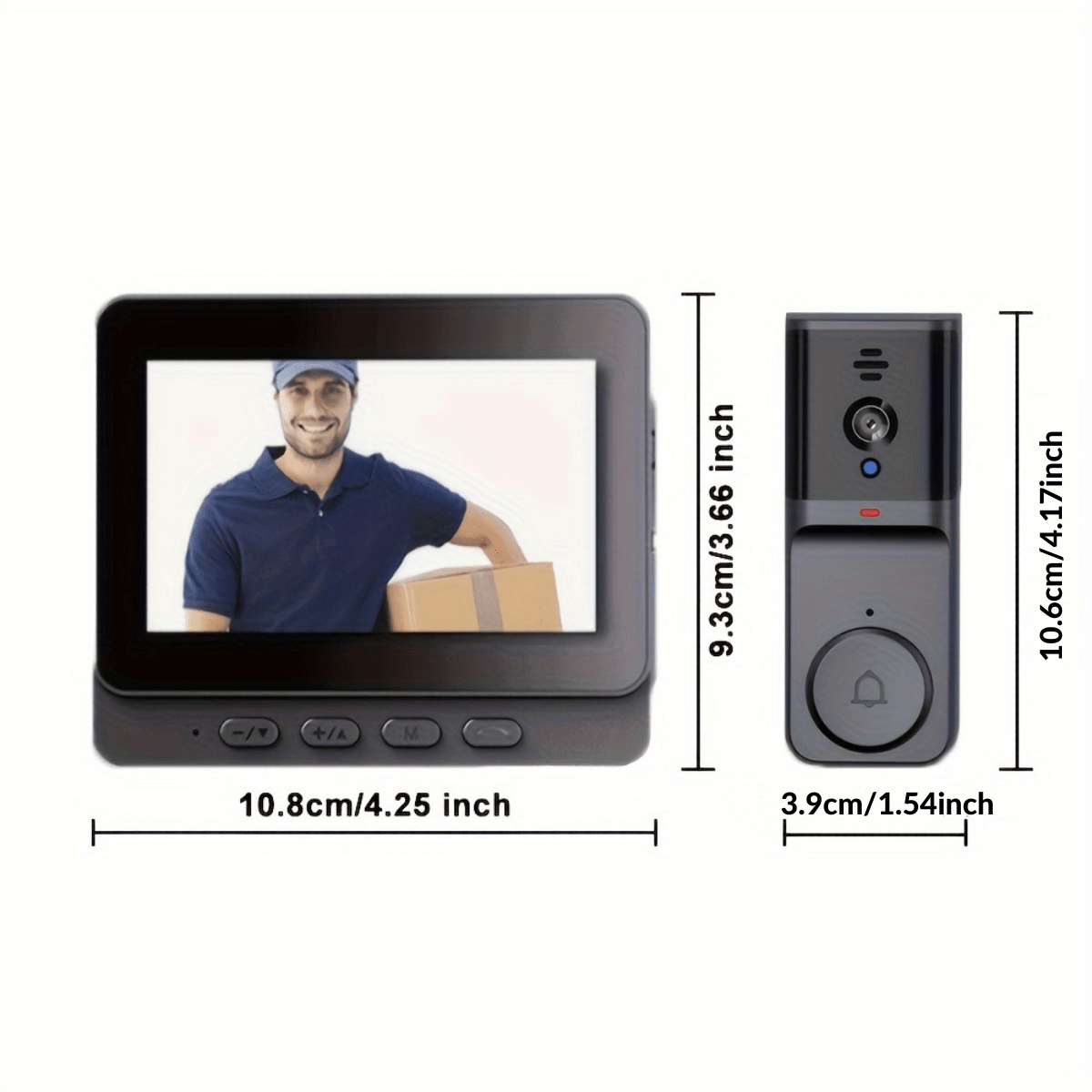 Wireless HD Doorbell Camera 4.3" IPS Display with Rechargeable Battery – Easy Installation