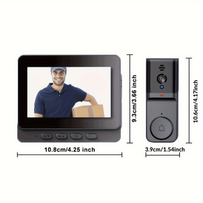 Wireless HD Doorbell Camera 4.3" IPS Display with Rechargeable Battery – Easy Installation