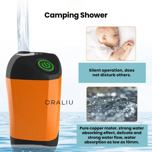 Portable Camping Shower with Pump – USB Rechargeable, 4400mAh Battery, Compact & Easy Setup
