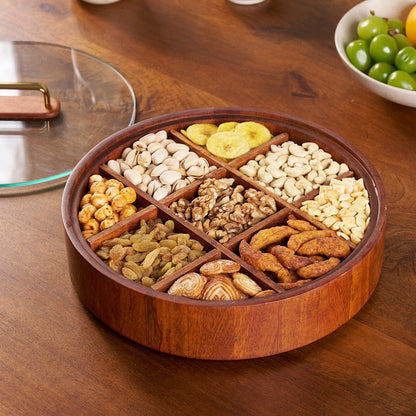 BambooSpin – 9-Compartment Serving Tray with Rotating Lid | Premium Bamboo Snack Platter