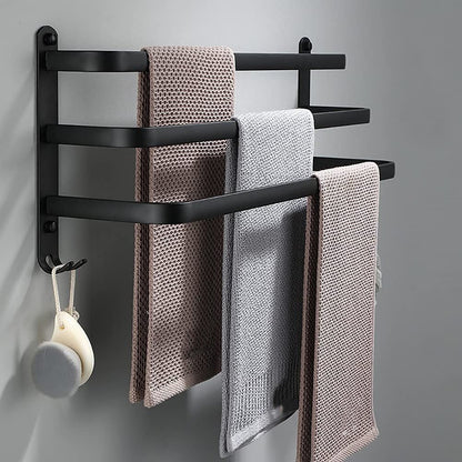 FlexRack Wall-Mounted Bathroom Storage Shelf with Towel Holder – Space-Saving Aluminium Rack