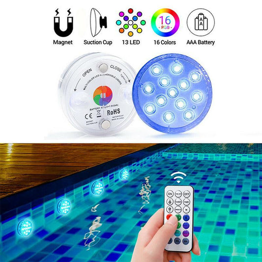 Remote Control Waterproof LED Pool Light – Magnetic & Suction Submersible RGB Lamp