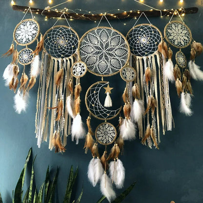 Luna Boho Dreamcatcher Wall Decor Set – 5-Piece Handmade Macramé Moon Design