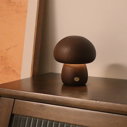 LumoNight Wooden Mushroom Night Light – LED Bedside Lamp with Touch Control