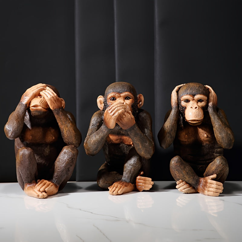 Set of 3 Chimpanzee Figurines – Playful & Realistic “See No Evil, Hear No Evil, Speak No Evil” Decor