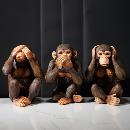 Set of 3 Chimpanzee Figurines – Playful & Realistic “See No Evil, Hear No Evil, Speak No Evil” Decor