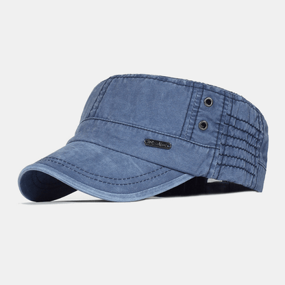 Adjustable Washed Cotton Military Flat Cap for Men – Classic Army Style Hat