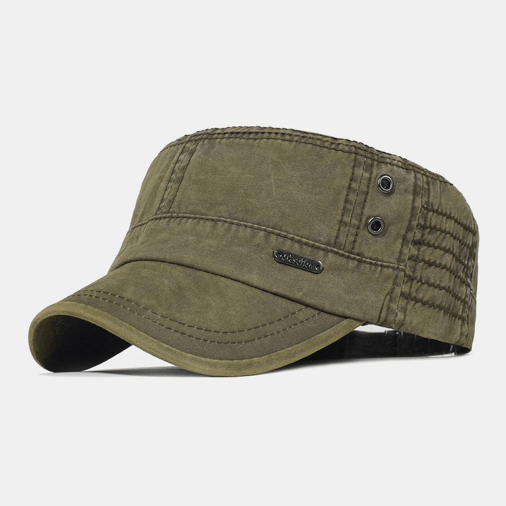 Adjustable Washed Cotton Military Flat Cap for Men – Classic Army Style Hat