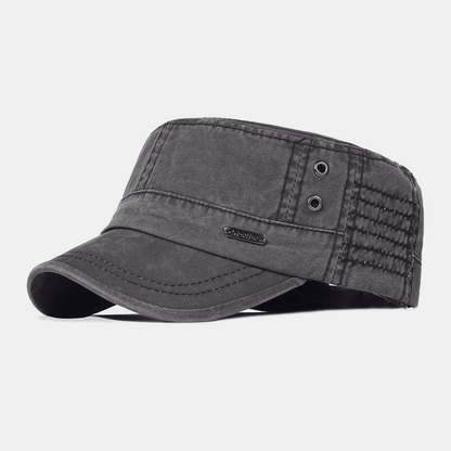 Adjustable Washed Cotton Military Flat Cap for Men – Classic Army Style Hat