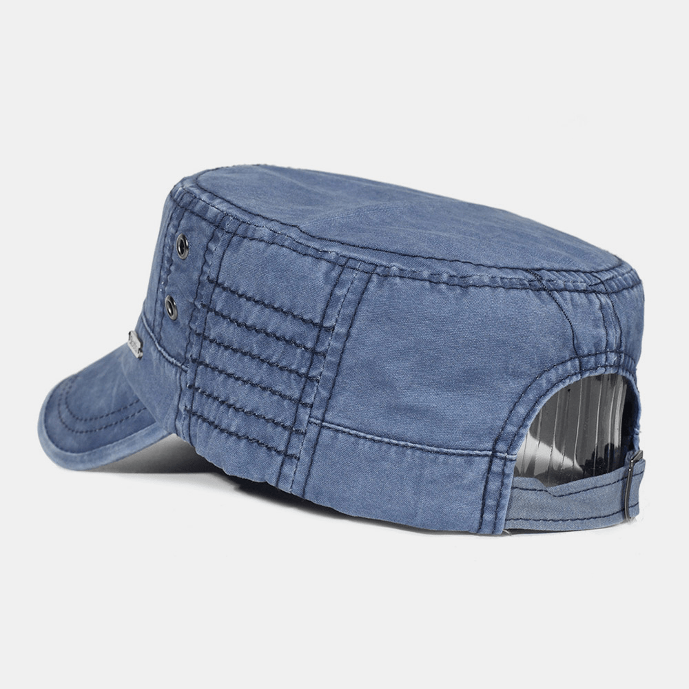 Adjustable Washed Cotton Military Flat Cap for Men – Classic Army Style Hat