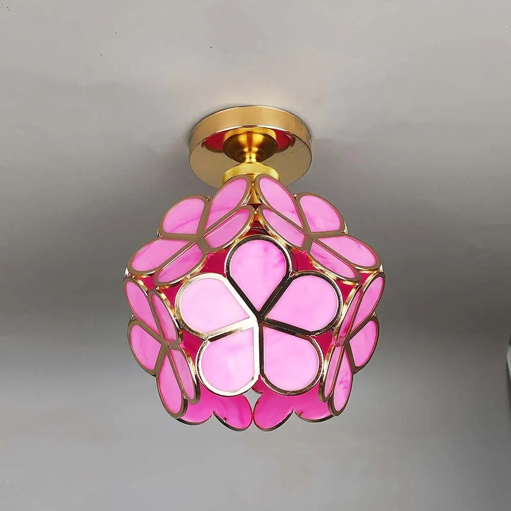 Artistic Glass Ceiling Light with Floral Pattern – Vintage Flush Mount Fixture