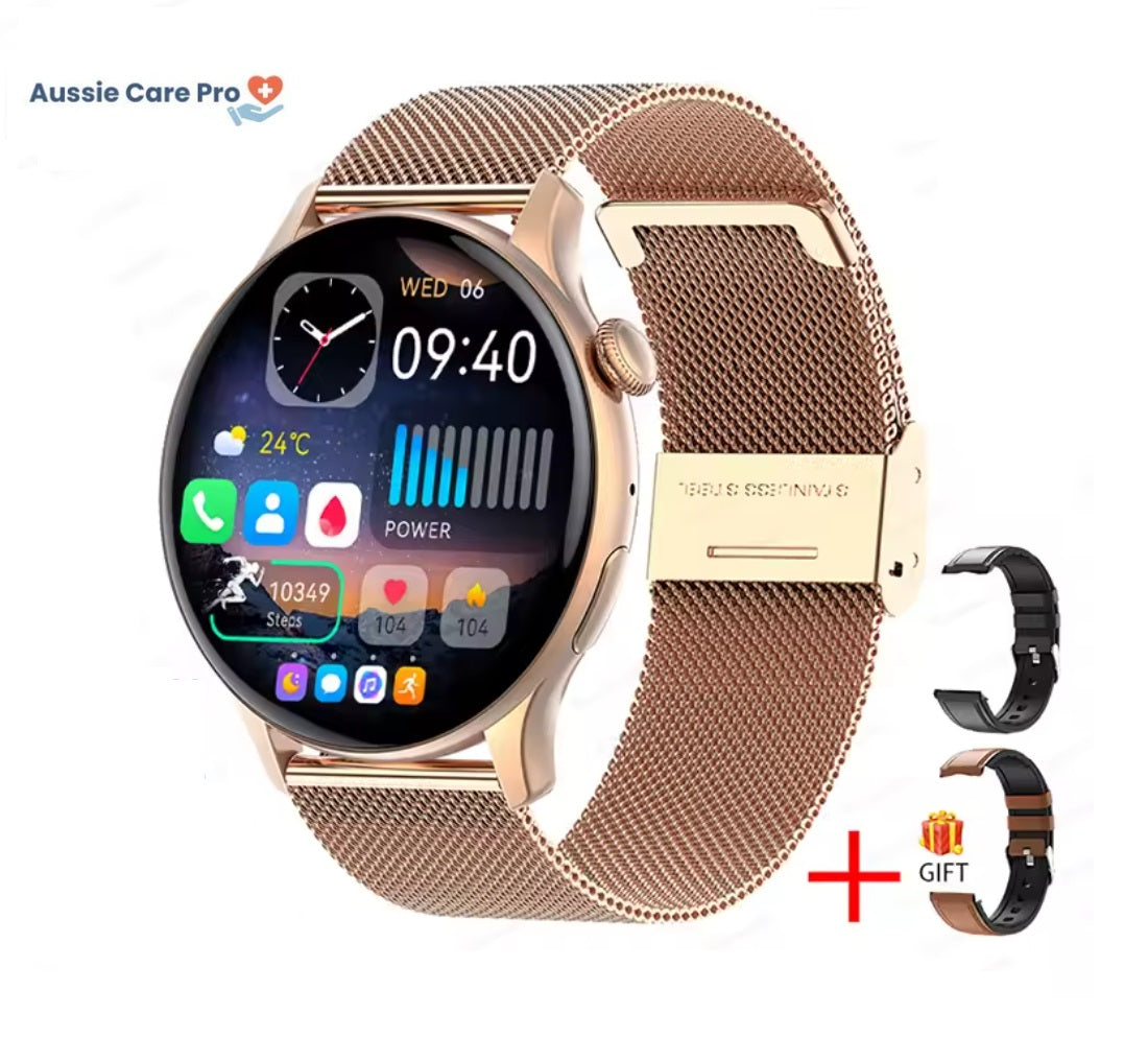 Smart Gold Women’s Smartwatch – Elegant Stainless Steel Design with Activity Tracking & Notifications