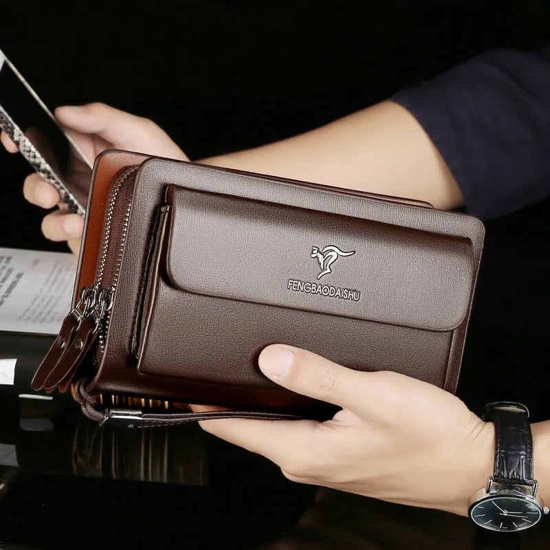 Men's Genuine Leather Clutch Bag – Stylish & Spacious PU Leather Wallet for Daily Essentials