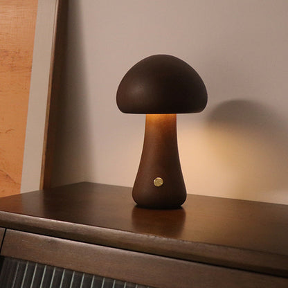 LumoNight Wooden Mushroom Night Light – LED Bedside Lamp with Touch Control