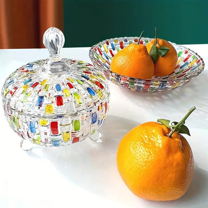 LustreCharm Stained Glass Candy Jar with Lid – Colourful Decorative Storage Pot