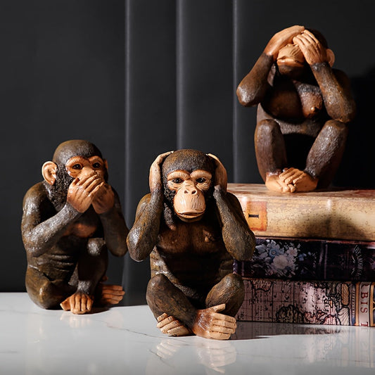 Set of 3 Chimpanzee Figurines – Playful & Realistic “See No Evil, Hear No Evil, Speak No Evil” Decor