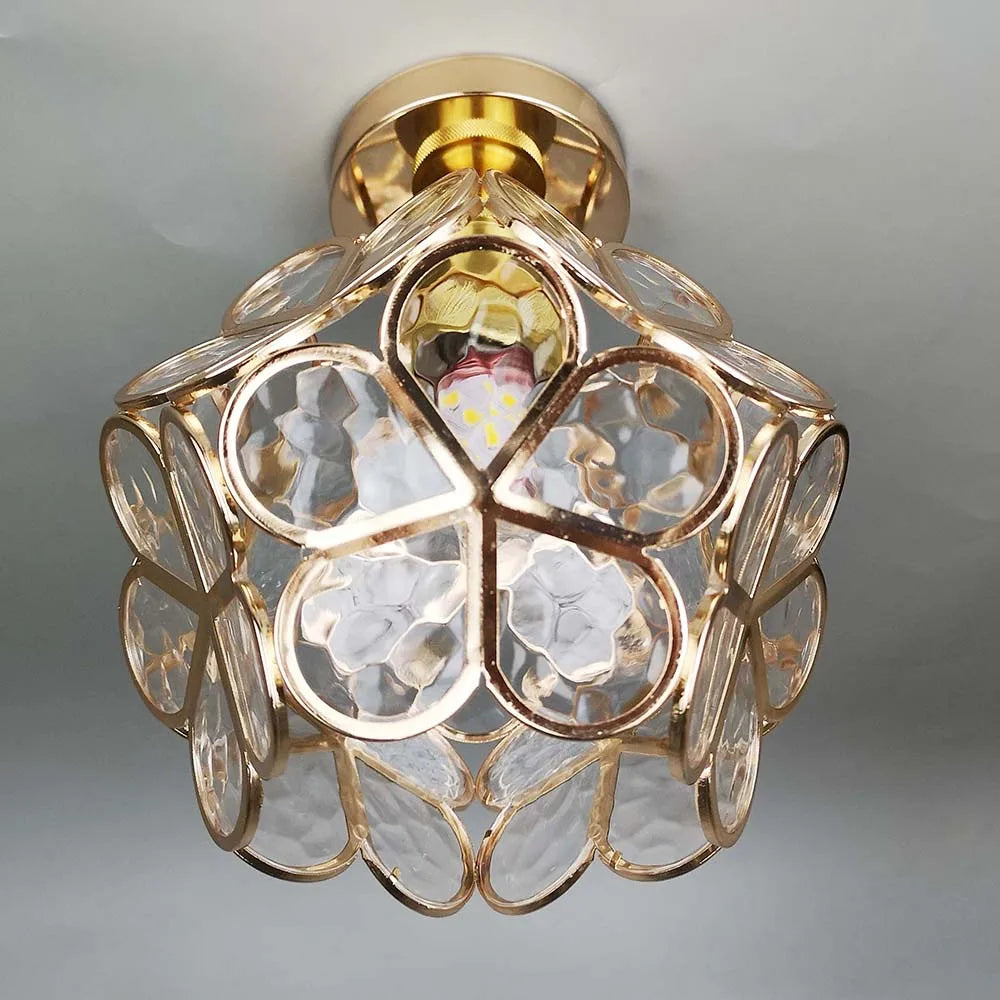 Artistic Glass Ceiling Light with Floral Pattern – Vintage Flush Mount Fixture