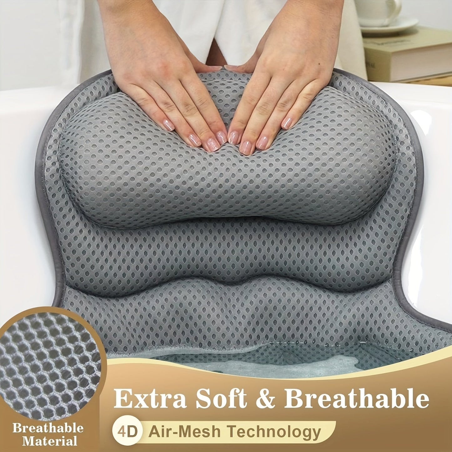 LuxieSpa 4D Luxury Bath Pillow – Breathable Neck & Back Support for Ultimate Relaxation