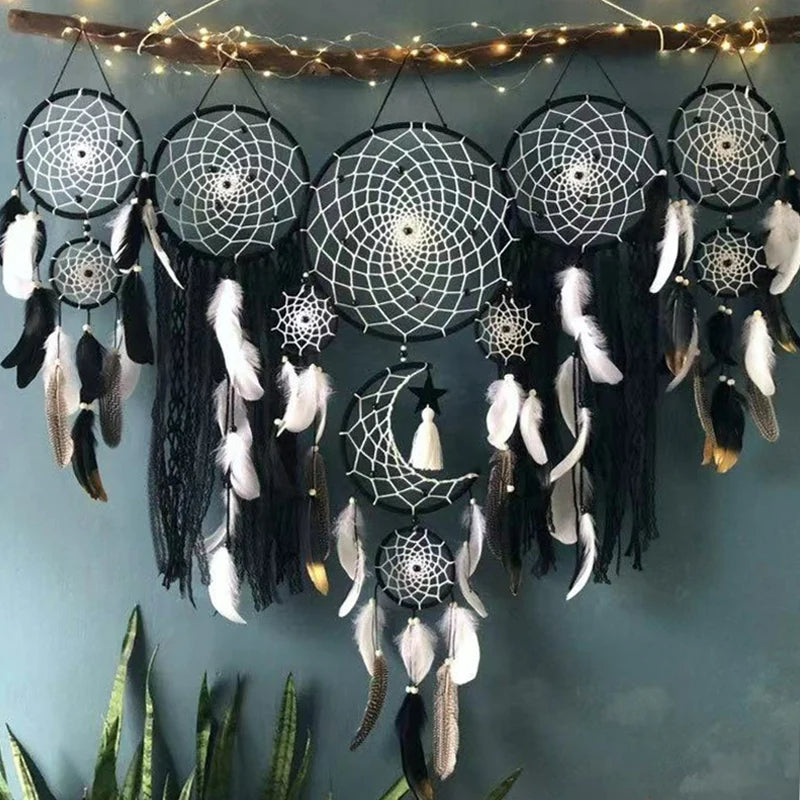 Luna Boho Dreamcatcher Wall Decor Set – 5-Piece Handmade Macramé Moon Design