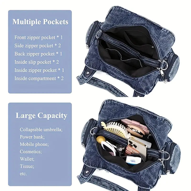 Daisy | Vintage Washed Denim Crossbody Messenger Bag