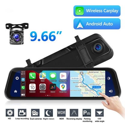 VisionMirror Pro – Ultra HD Mirror Dash Cam with Wireless CarPlay & Android Auto