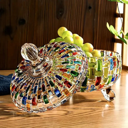 LustreCharm Stained Glass Candy Jar with Lid – Colourful Decorative Storage Pot