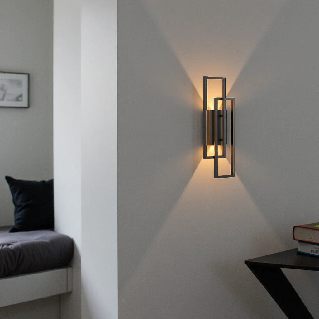 Modern Geometric LED Wall Light – Rectangle Design with Remote Dimming (Black or Copper Finish)