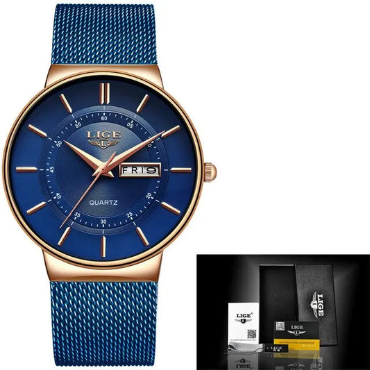 Luxury Men’s Ultra-Thin Waterproof Stainless Steel Quartz Watch – Elegant Date Display Sports Wristwatch