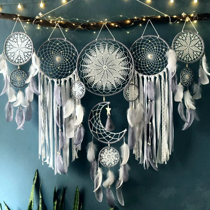 Luna Boho Dreamcatcher Wall Decor Set – 5-Piece Handmade Macramé Moon Design