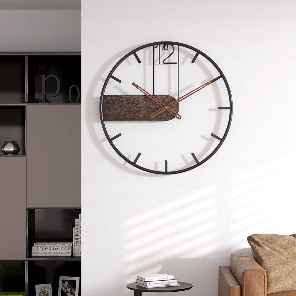 Steel-Walnut Wall Clock | Modern Industrial Design with Walnut Wood